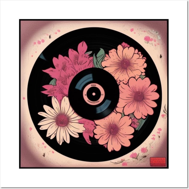 Vintage Floral Country Chic Pink Vinyl Record Wall Art by musicgeniusart